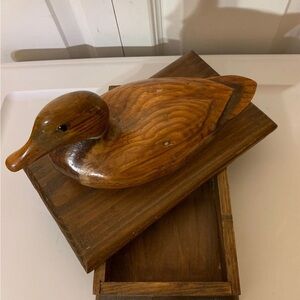 Vintage mallard carved duck cigar‎ storage box Rare Home Accent